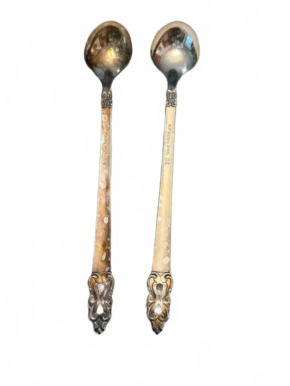 1847 Rogers Bros King Frederik Silverplate Iced Tea Spoons, Set of Two